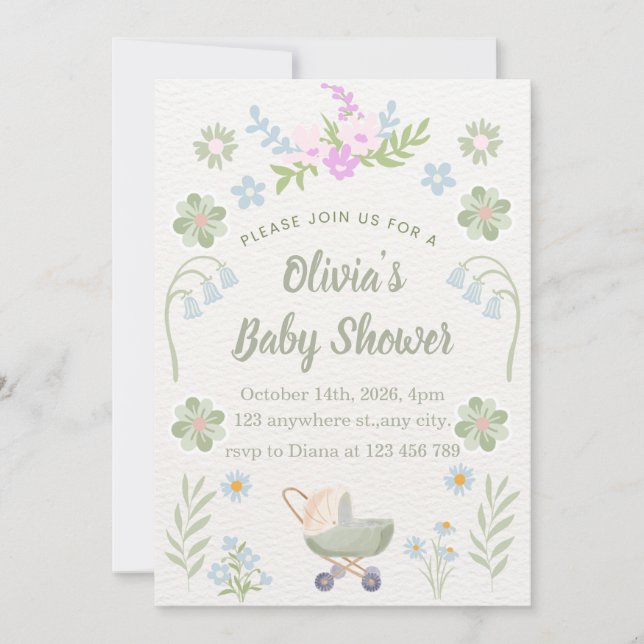 Convite Chuva de Bebê Floral Macia Personalizada (Frente)