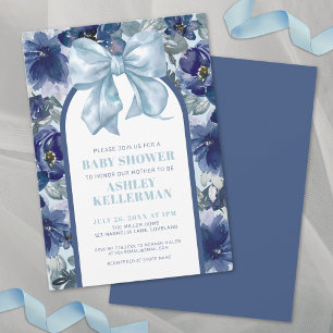 Convite Chuva de Bebê Floral Menino Azul Laço