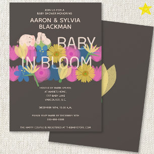 Convite Chuva de Bebê Floral Moderna em Cinza com Impressã