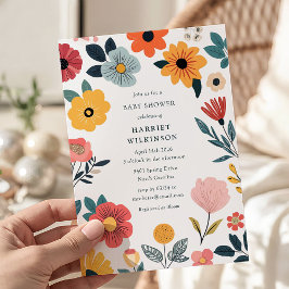 Convite Chuva de Bebê Floral Moderna Neutra em Gênero