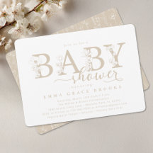 Chuva de Bebê Floral Neutra Bege Elegante Tipograf