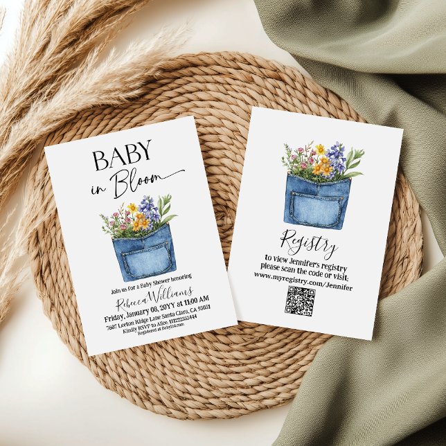 Convite Chuva de Bebê Floral Ocidental em Denim (Criador carregado)