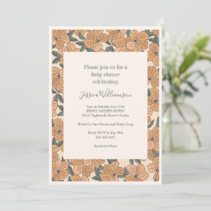 Convite Chuva de Bebê Floral Ocre Terroso Boho Moderno