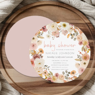 Convite Chuva de Bebê Floral Redonda Suave Outono Primaver