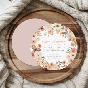 Convite Chuva de Bebê Floral Redonda Suave Outono Primaver