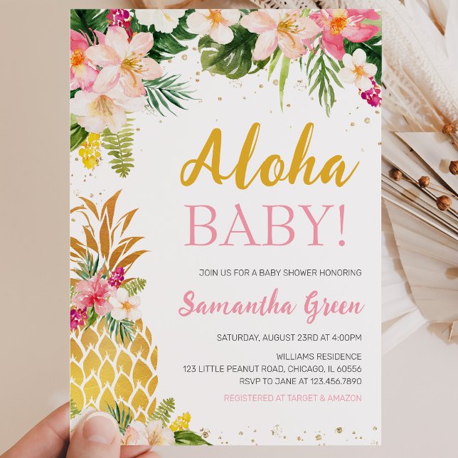 Convite Chuva de Bebê Floral Rosa Abacaxi (Criador carregado)