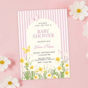 Convite Chuva de bebê floral rosa amarelo