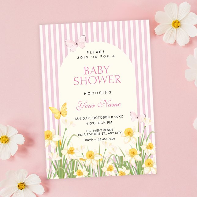 Convite Chuva de bebê floral rosa amarelo (Criador carregado)