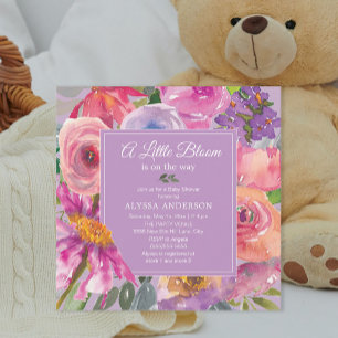 Convite Chuva de Bebê Floral Rosa Roxo Pequeno Florescer