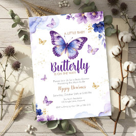 Convite Chuva de Bebê Floral Roxo Azul Borboleta