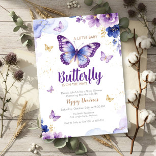 Convite Chuva de Bebê Floral Roxo Azul Borboleta