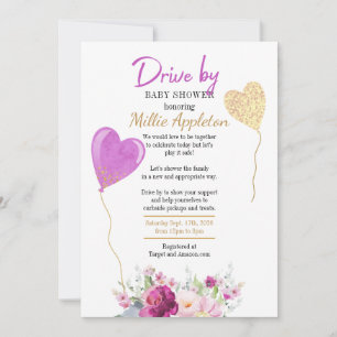 Convite Chuva de Bebê Floral Roxo e Dourado
