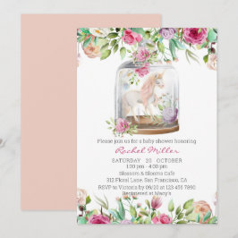 Convite Chuva de Bebê Floral Unicórnio em Aquarela