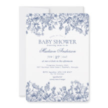 Chuva de Bebê Floral Vintage Chinoiserie Azul