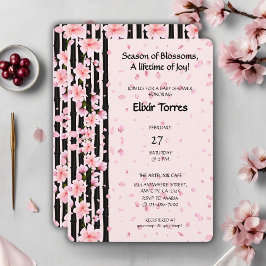 Convite Chuva de Bebê Flores de Cerejeira Primavera Sakura