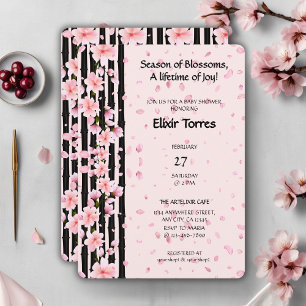 Convite Chuva de Bebê Flores de Cerejeira Primavera Sakura
