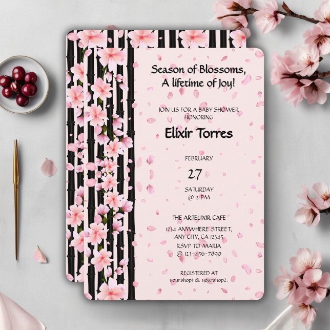 Convite Chuva de Bebê Flores de Cerejeira Primavera Sakura (Criador carregado)