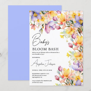 Convite Chuva de Bebê Flores de Vinca Amarela em Aquarela