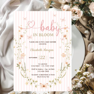 Convite Chuva de Bebê Flores Silvestres Borboletas Listras