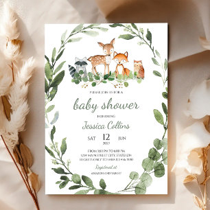 Convite Chuva de Bebê Floresta Animais da Floresta Verde