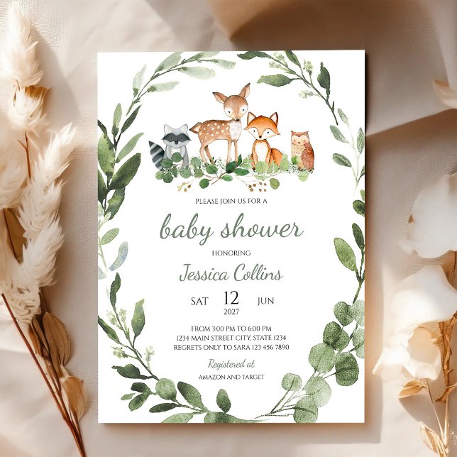 Convite Chuva de Bebê Floresta Animais da Floresta Verde (Criador carregado)