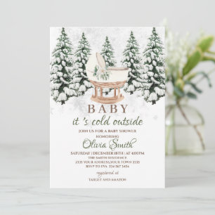 Convite Chuva de Bebê Floresta de Inverno em Aquarela Cinz