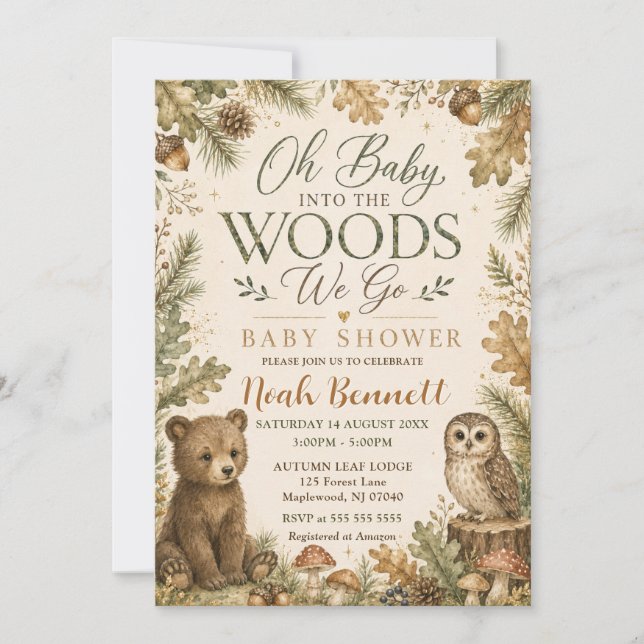Convite Chuva de Bebê Floresta Em 'Into the Woods' (Frente)