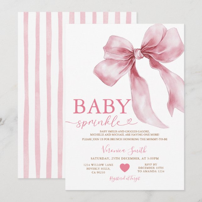 Convite Chuva de Bebê Fofa Arco Rosa Coquette Baby Shower (Frente/Verso)