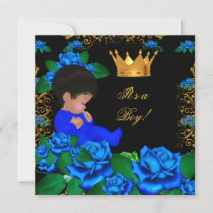 Convite Chuva de Bebê Fofa Azul Dourado Menino Príncipe Co