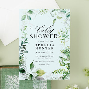 Convite Chuva de Bebê Folhagem Elegante Céu Azul