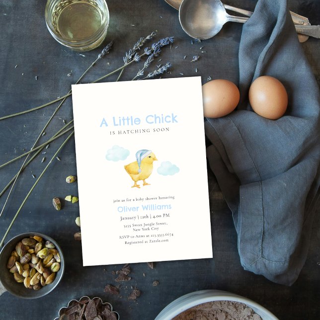 Convite Chuva de Bebê Franguinho Azul Céu (Sky Blue Little Chicken Cloud Baby Shower Invitation)