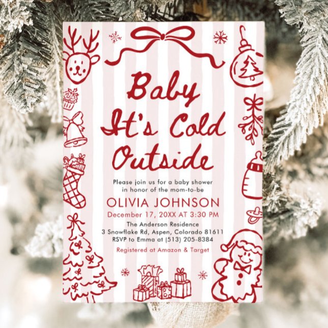 Convite Chuva de Bebê Frio Lá Fora Festa de Bebê Desenhada (Hand Drawn Baby It's Cold Outside Baby Shower Invitation)