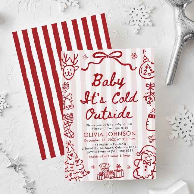 Convite Chuva de Bebê Frio Lá Fora Festa de Bebê Desenhada (Hand Drawn Baby It's Cold Outside Baby Shower Invitation)