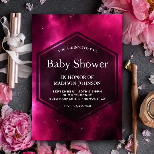 Convite Chuva de Bebê Galáxia Espacial Rosa Moderno