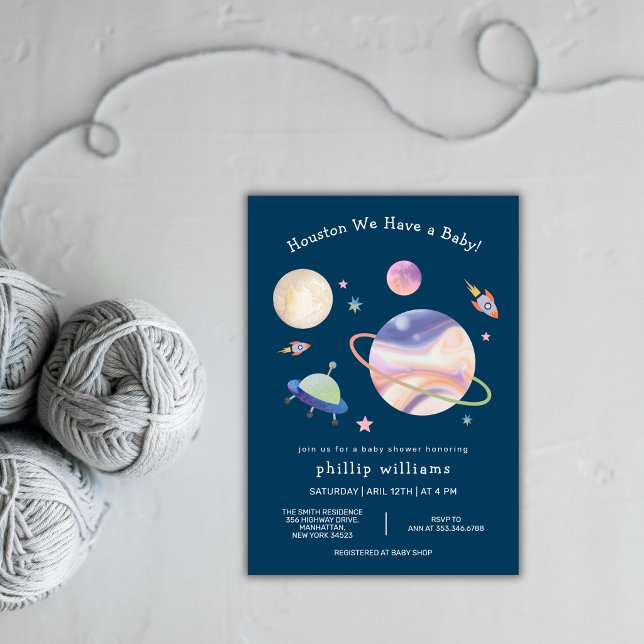 Convite Chuva de Bebê Galáxia Espaço Lua Estrela Noturno V (Night Green Galaxy Space Moon Star Baby Shower Invitation)