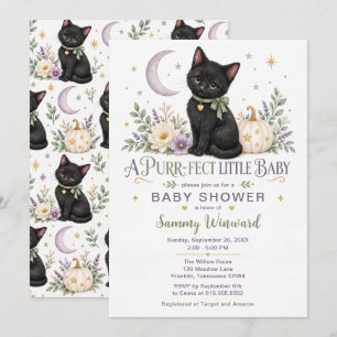 Convite Chuva de Bebê Gatinho Preto Perfeito de Outono