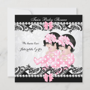Convite Chuva de Bebê Gêmeas Meninas Lindas Rosa Menina