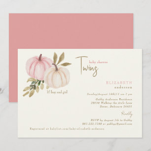 Convite Chuva de Bebê Gêmeos Cream & Blush Twins Little Pu