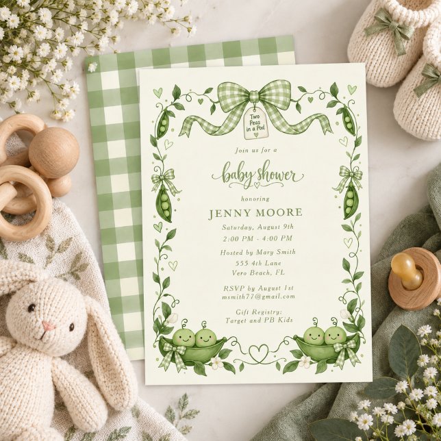Convite Chuva de Bebê Gêmeos Duas Ervilhas em uma Vagem (Two Peas in a Pod Twins Baby Shower Invitation)
