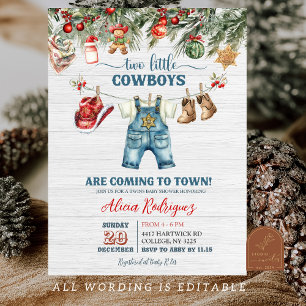 Convite Chuva de Bebê Gêmeos Feriado Western Pequeno Cowbo