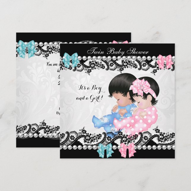 Convite Chuva de Bebê Gêmeos Menina Fofo Rosa Menino Azul (Frente/Verso)