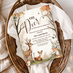 Convite Chuva de Bebê Gêmeos Woodland Oh Deer