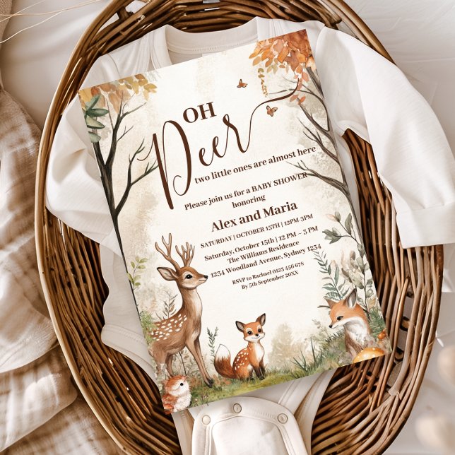 Convite Chuva de Bebê Gêmeos Woodland Oh Deer (Criador carregado)