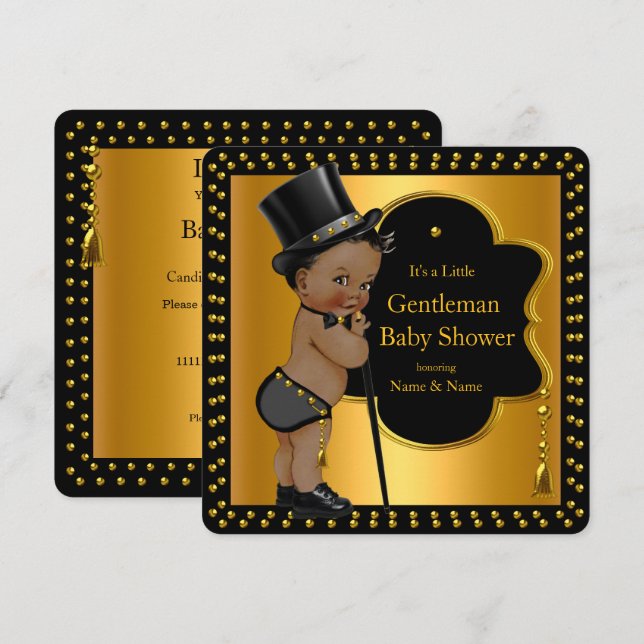 Convite Chuva de Bebê Gentleman Menino Cartola Bengala Étn (Frente/Verso)