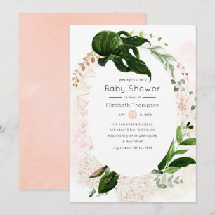 Convite Chuva de Bebê Geométrica em Rose Gold e Blush com
