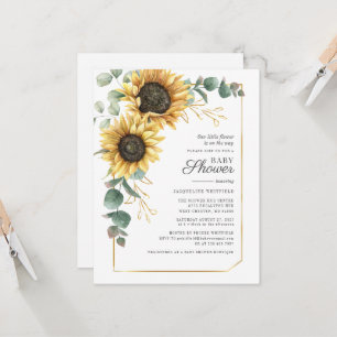 Convite Chuva de Bebê Girassol Floral Eucalipto Verde