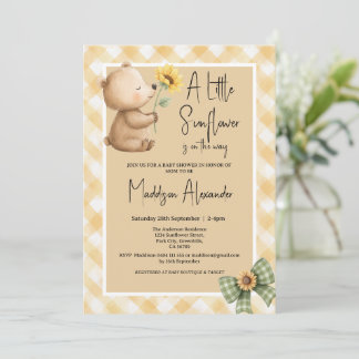 Convite Chuva de Bebê Girassol Urso Marrom Boho