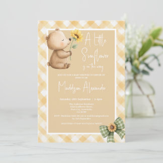 Convite Chuva de Bebê Girassol Urso Marrom Boho