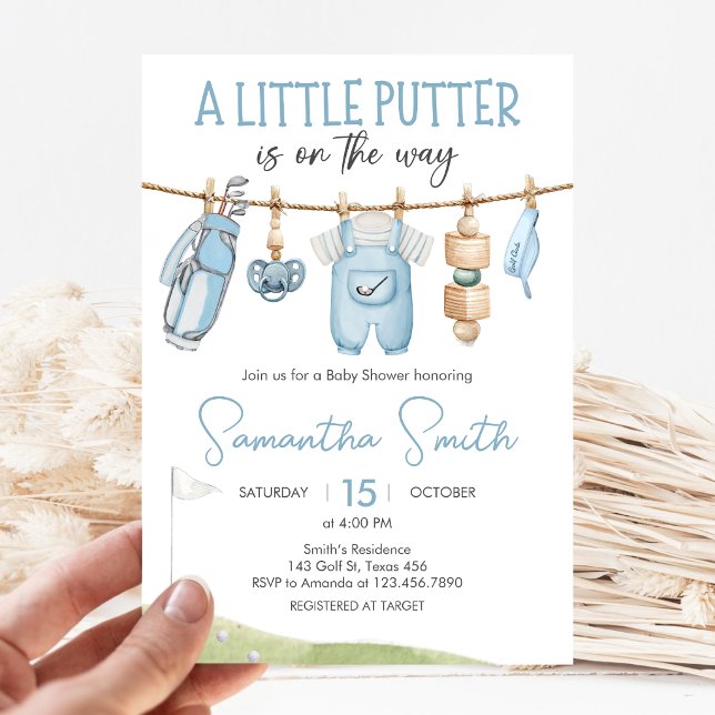 Convite Chuva de Bebê Golf Little Putter (A Little Putter Golf Baby Shower Invitation)
