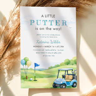 Convite Chuva de Bebê Golf Um Pequeno Putter Está a Caminh